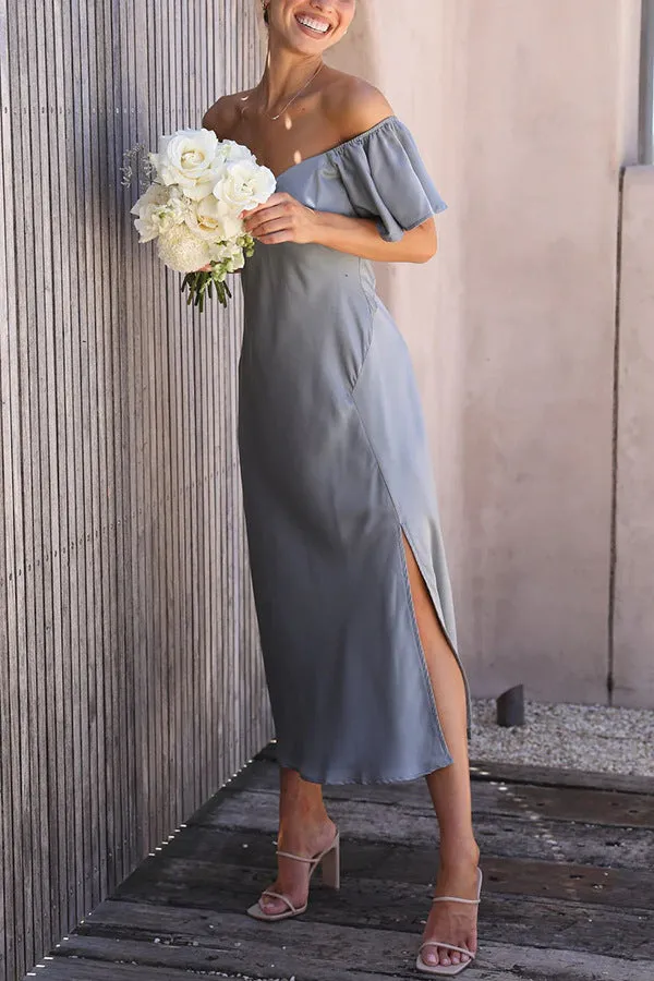 Satin Boat Neck Pleated Dress
