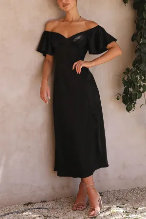 Satin Boat Neck Pleated Dress