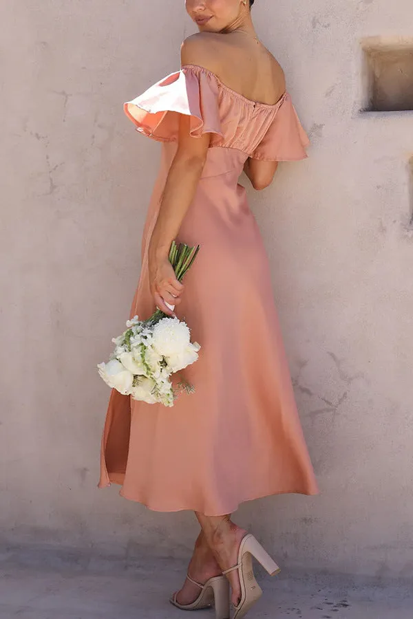 Satin Boat Neck Pleated Dress