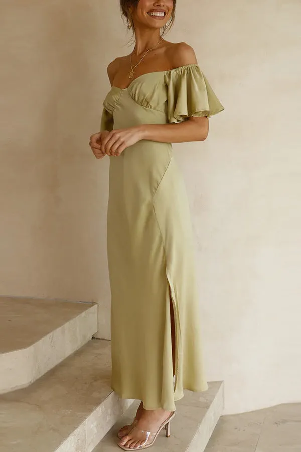 Satin Boat Neck Pleated Dress