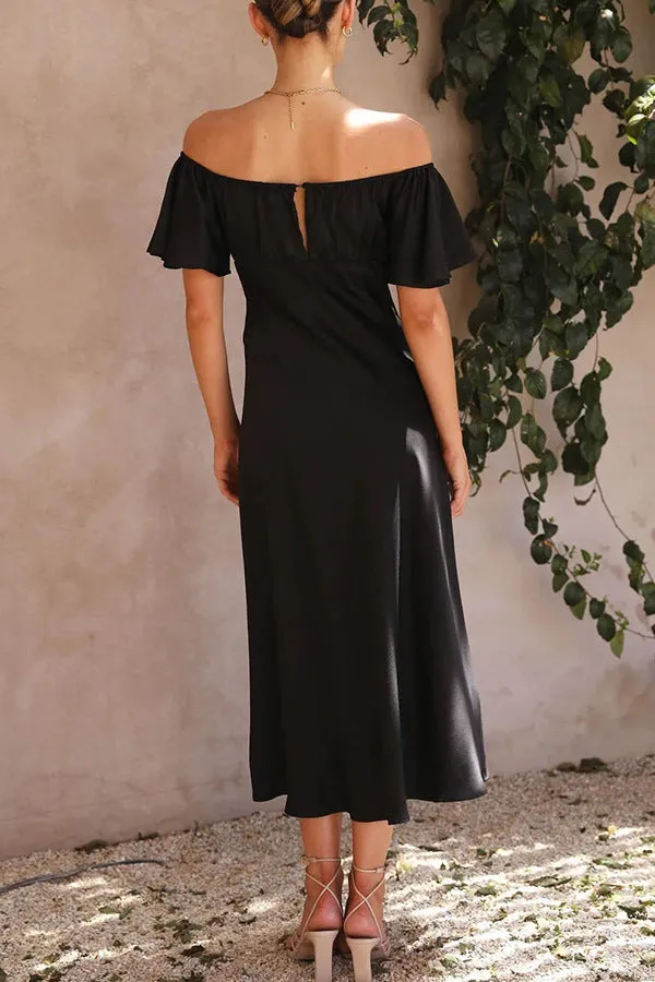 Satin Boat Neck Pleated Dress