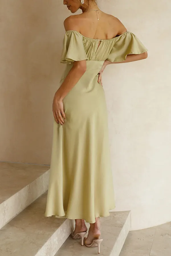 Satin Boat Neck Pleated Dress