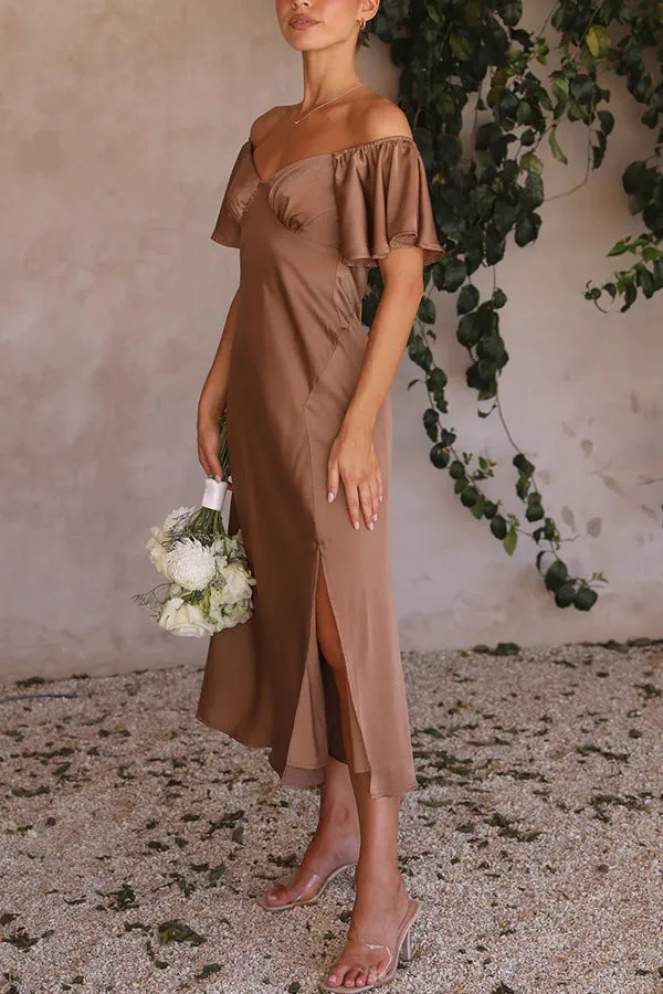Satin Boat Neck Pleated Dress