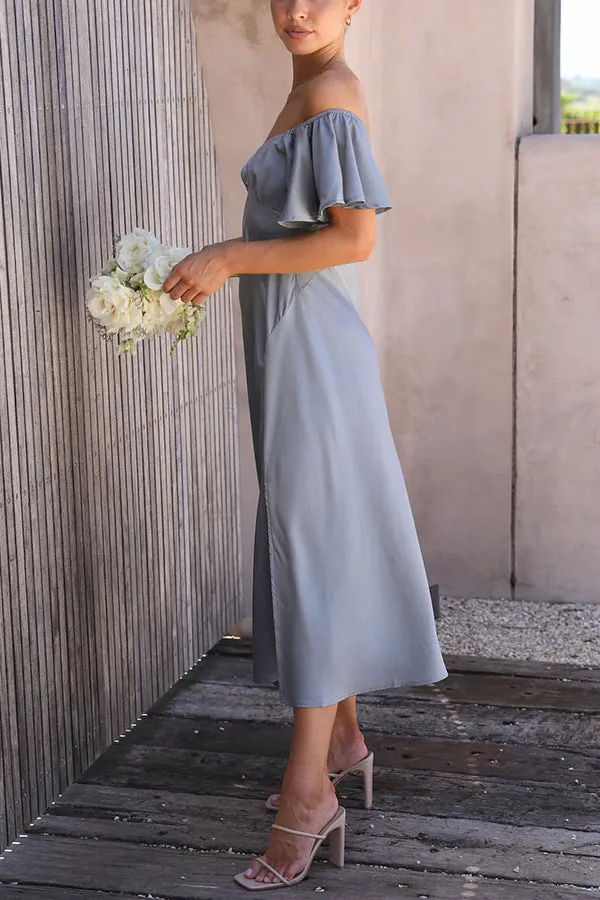 Satin Boat Neck Pleated Dress