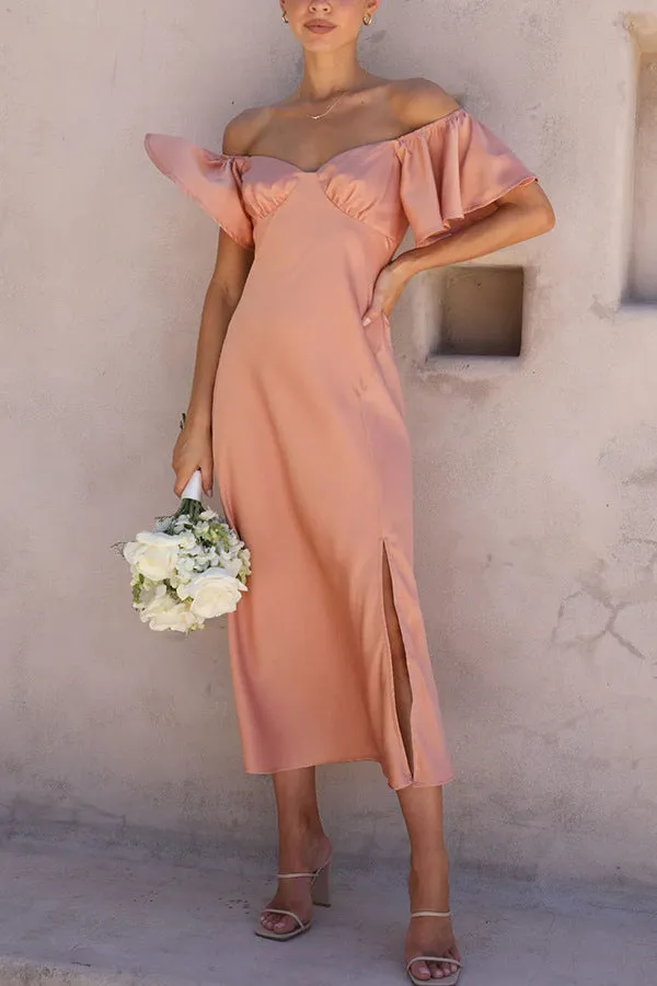Satin Boat Neck Pleated Dress