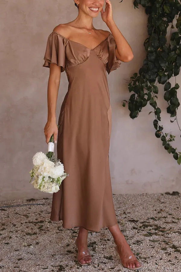 Satin Boat Neck Pleated Dress