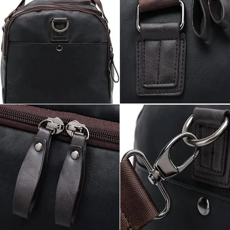 SCIONE PU Leather Men's Travel Duffle Bag
