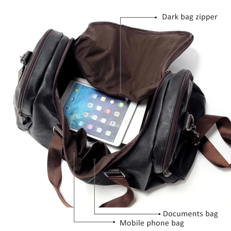 SCIONE PU Leather Men's Travel Duffle Bag