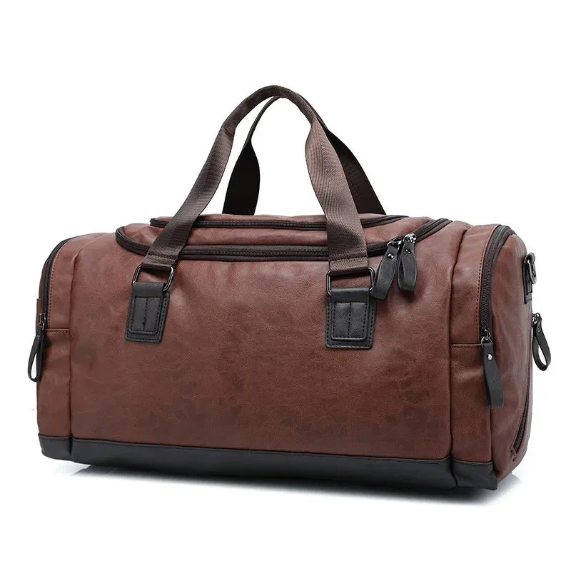 SCIONE PU Leather Men's Travel Duffle Bag