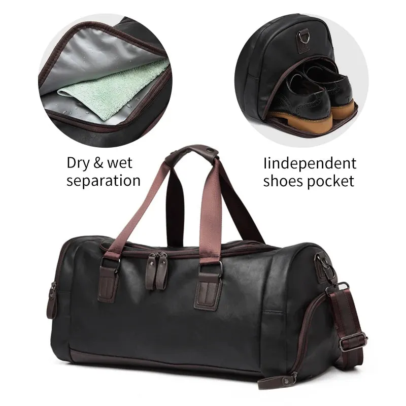 SCIONE PU Leather Men's Travel Duffle Bag