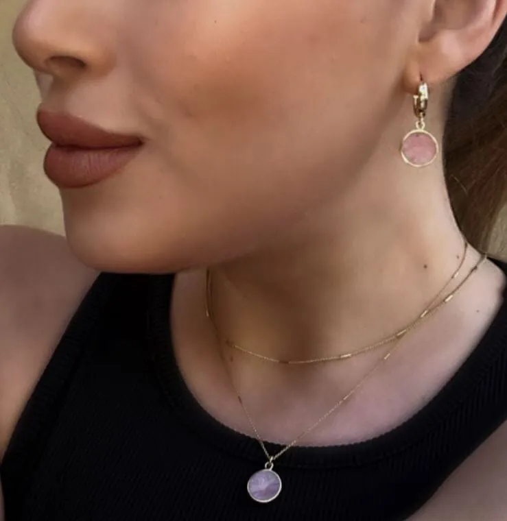 Semi Precious Bezel Set 'Coin' on Gold Fill Huggie: Pink Opal (EGH746PO)
