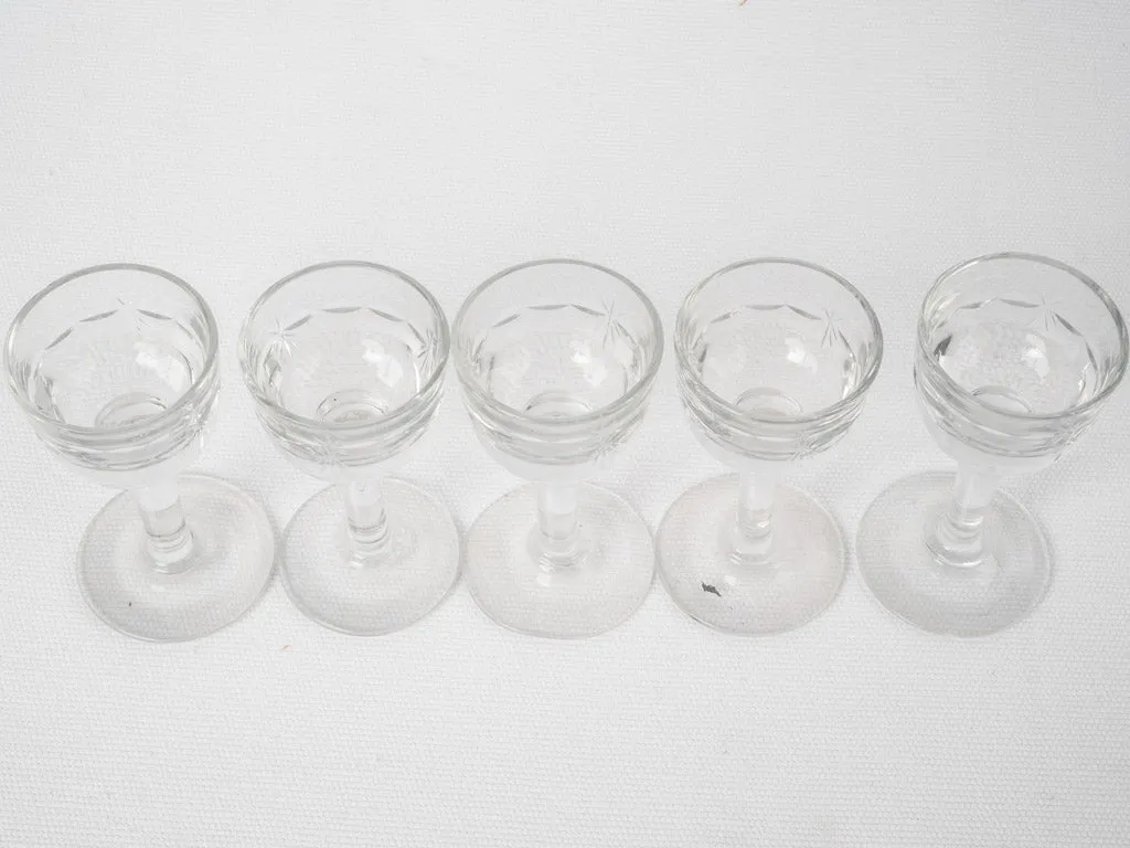 Set of 5 tiny liqueur glasses - 19th century 4"