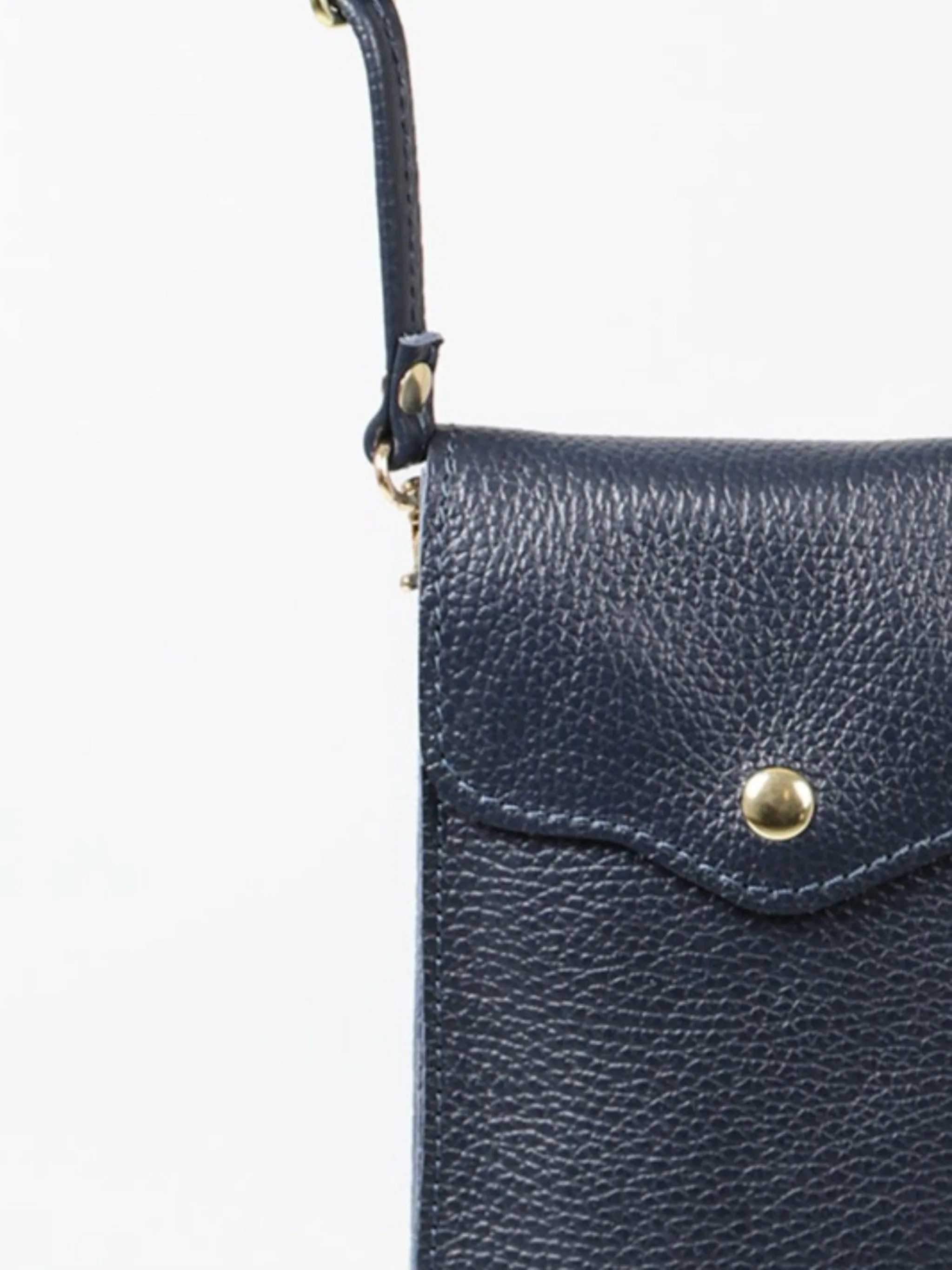 Shae - Italian Leather Crossbody Phone Bag - Navy Blue, Pebbled
