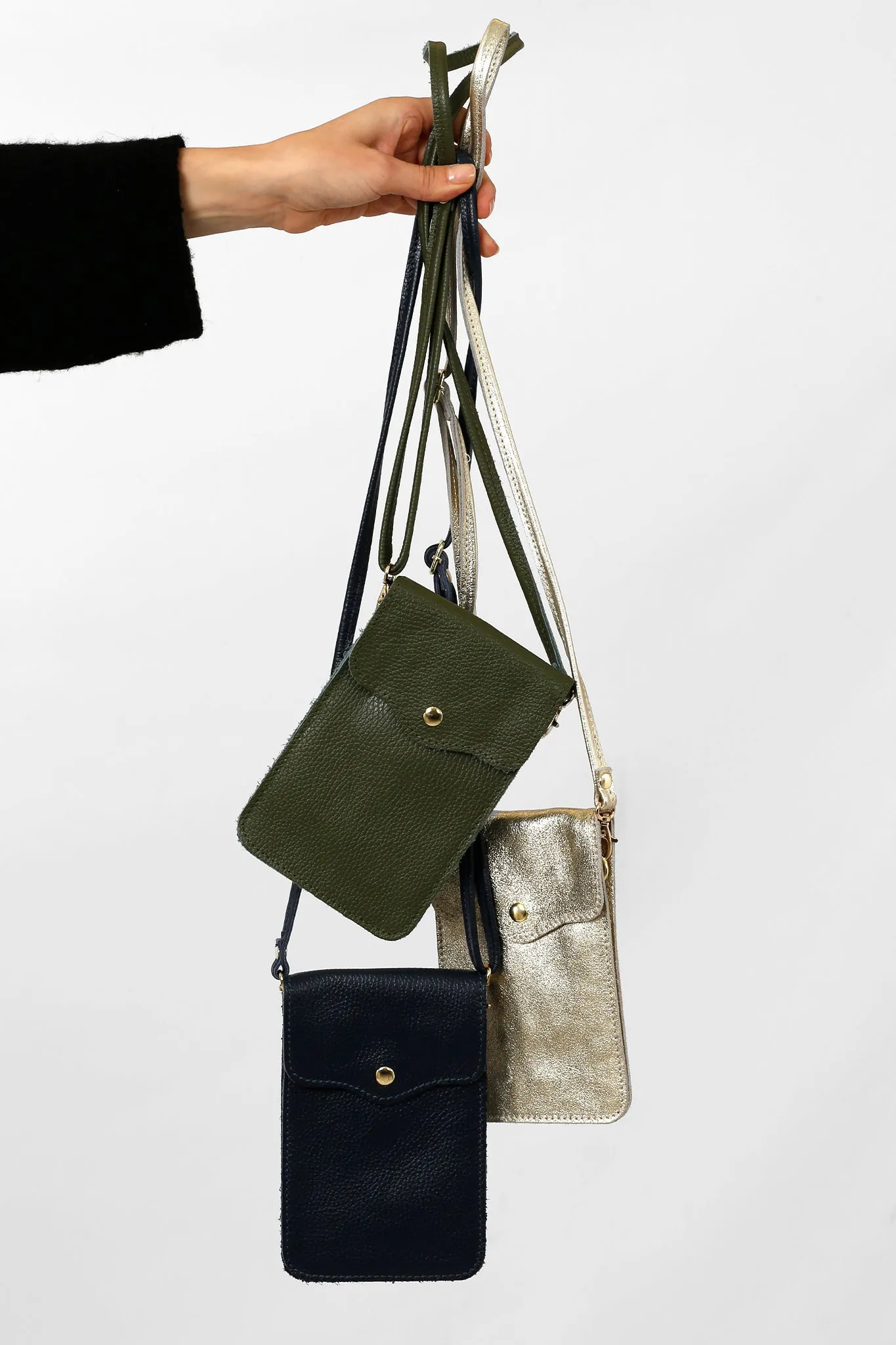 Shae - Italian Leather Crossbody Phone Bag - Navy Blue, Pebbled