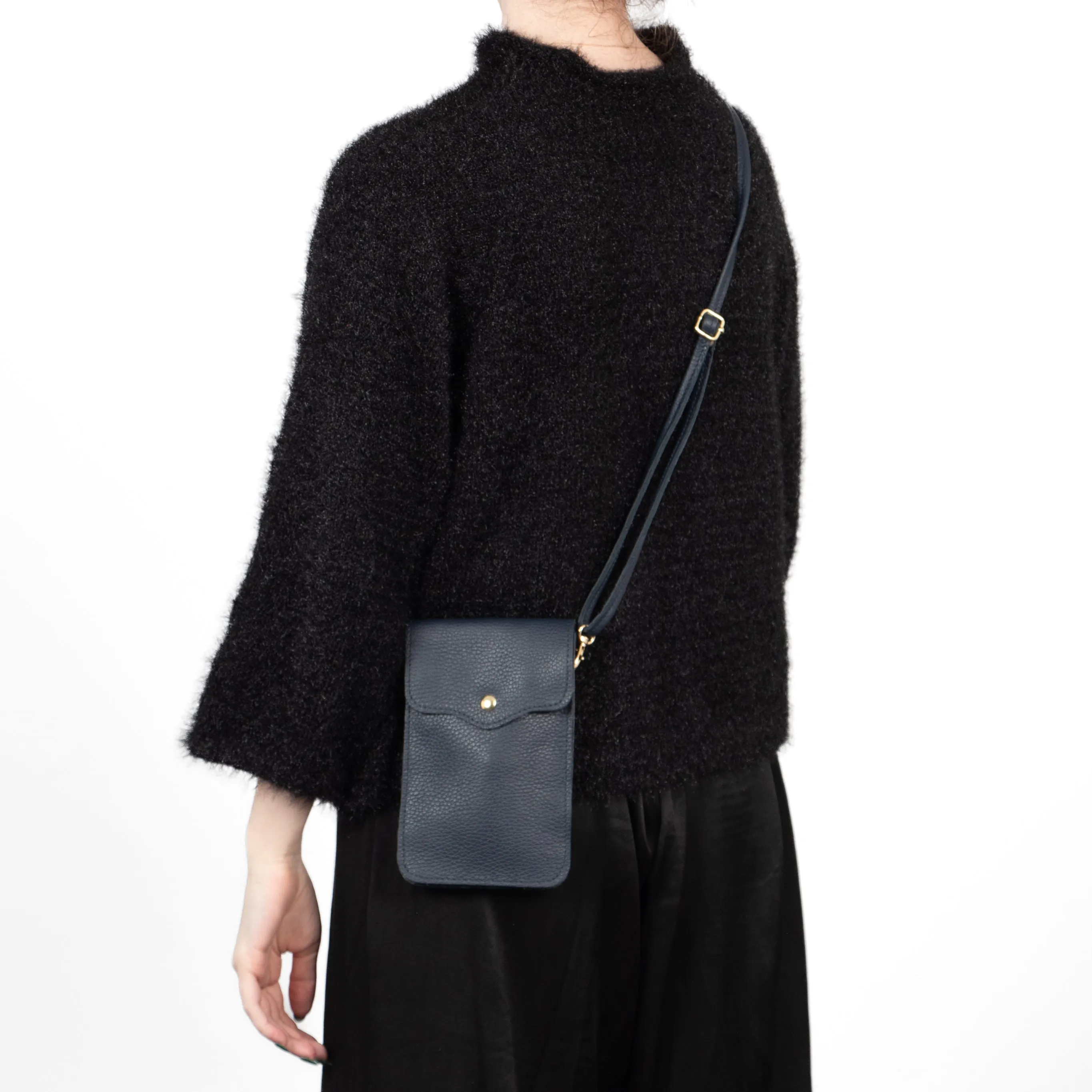 Shae - Italian Leather Crossbody Phone Bag - Navy Blue, Pebbled