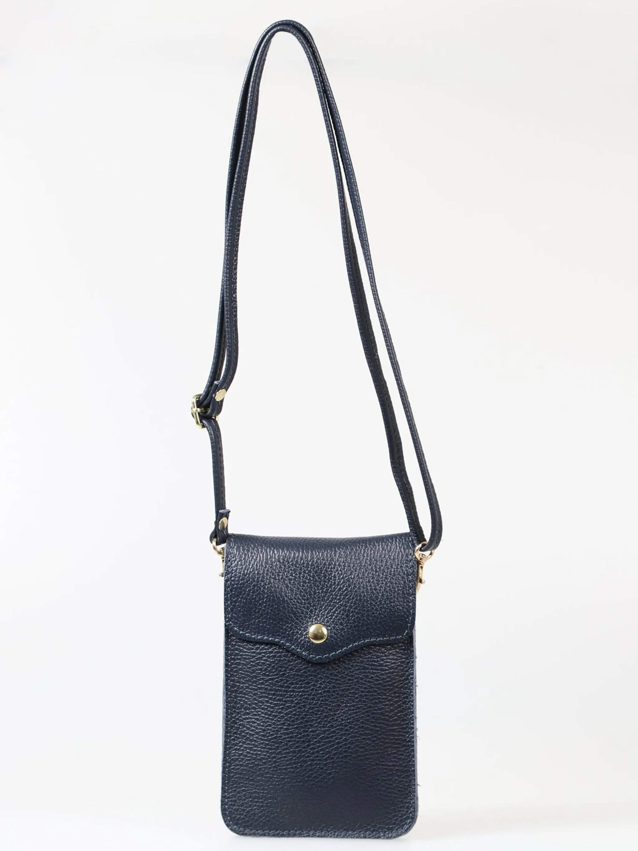 Shae - Italian Leather Crossbody Phone Bag - Navy Blue, Pebbled