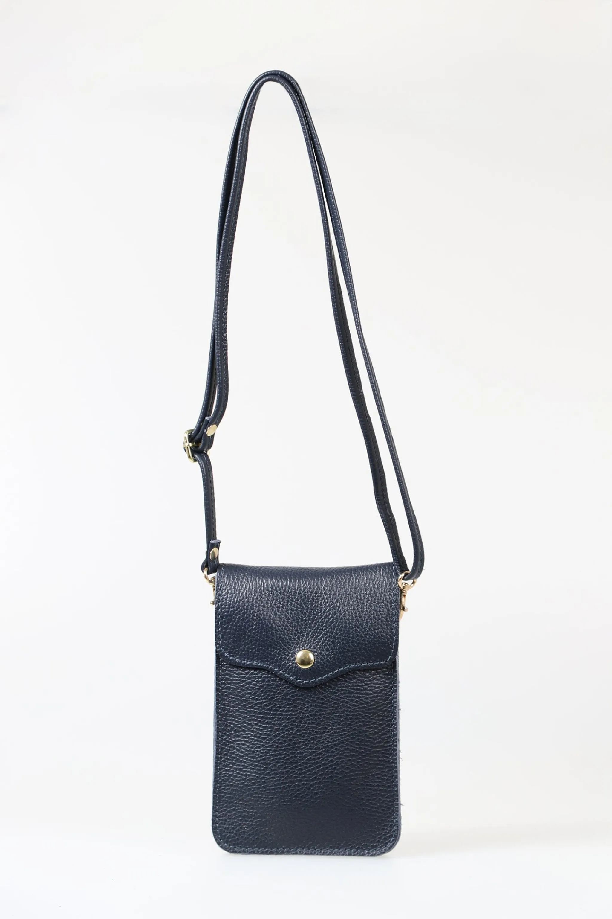 Shae - Italian Leather Crossbody Phone Bag - Navy Blue, Pebbled