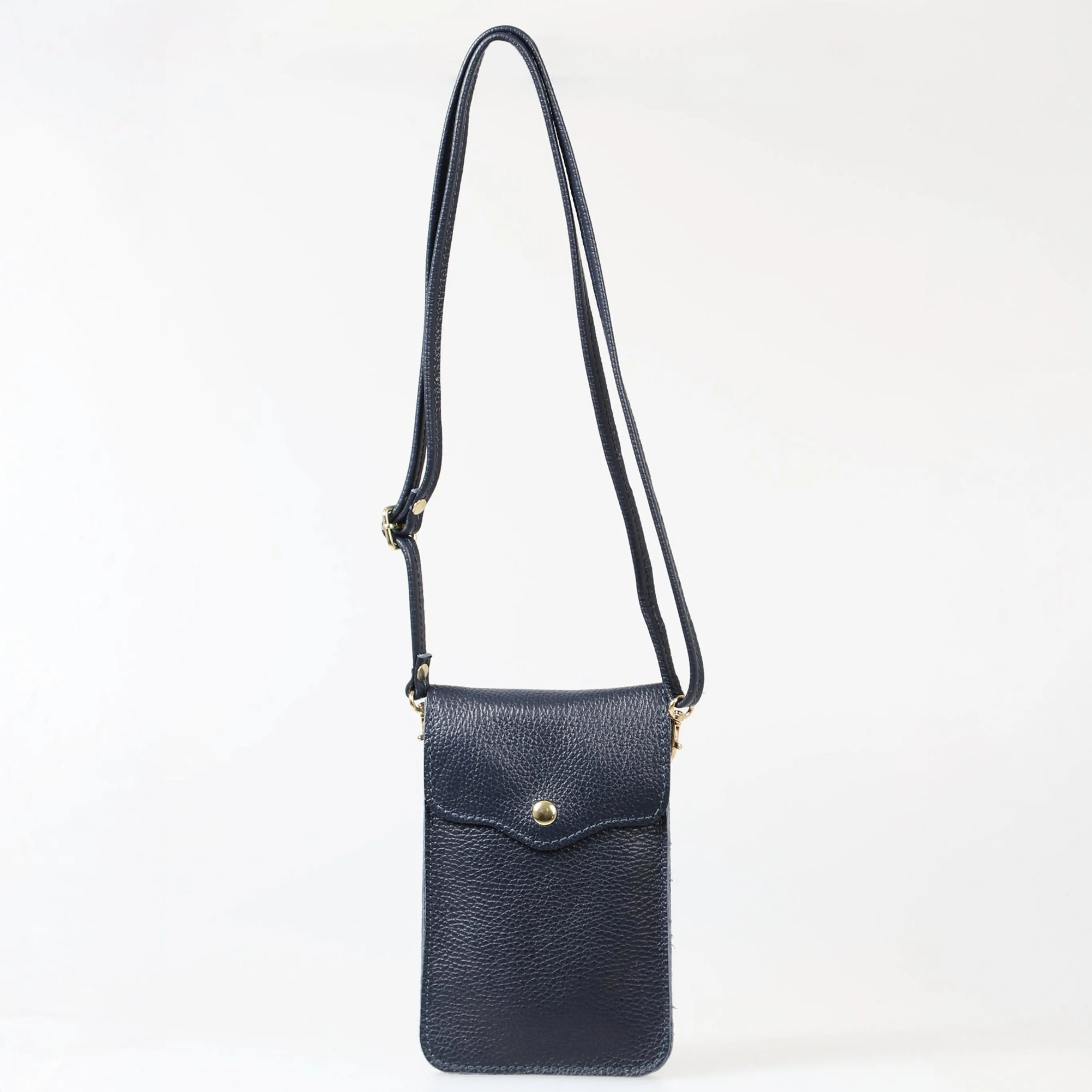 Shae - Italian Leather Crossbody Phone Bag - Navy Blue, Pebbled