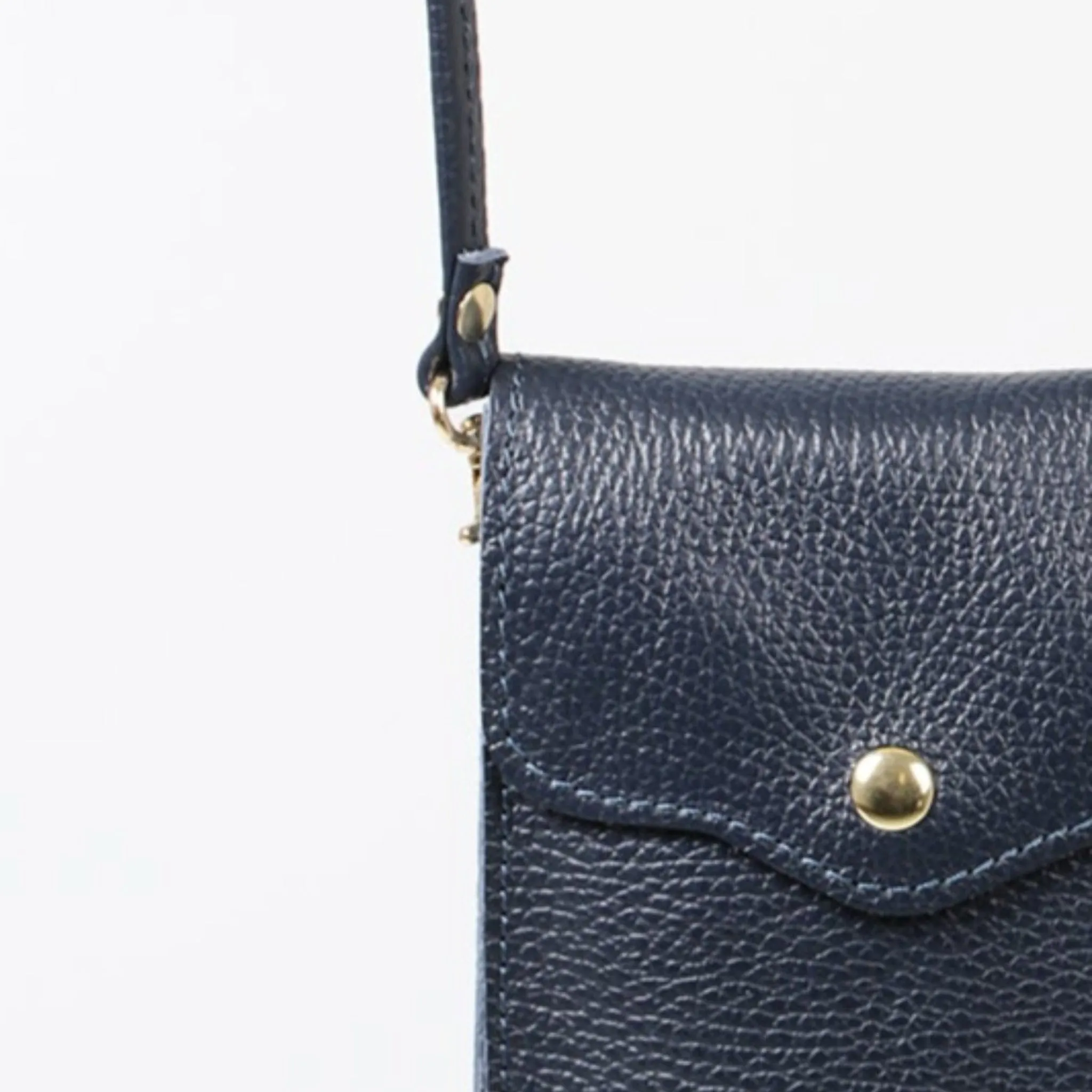 Shae - Italian Leather Crossbody Phone Bag - Navy Blue, Pebbled
