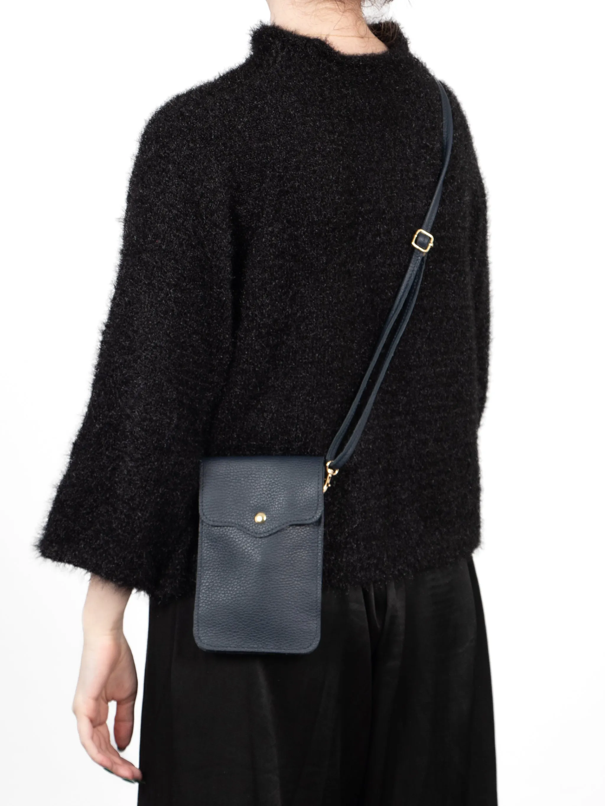 Shae - Italian Leather Crossbody Phone Bag - Navy Blue, Pebbled