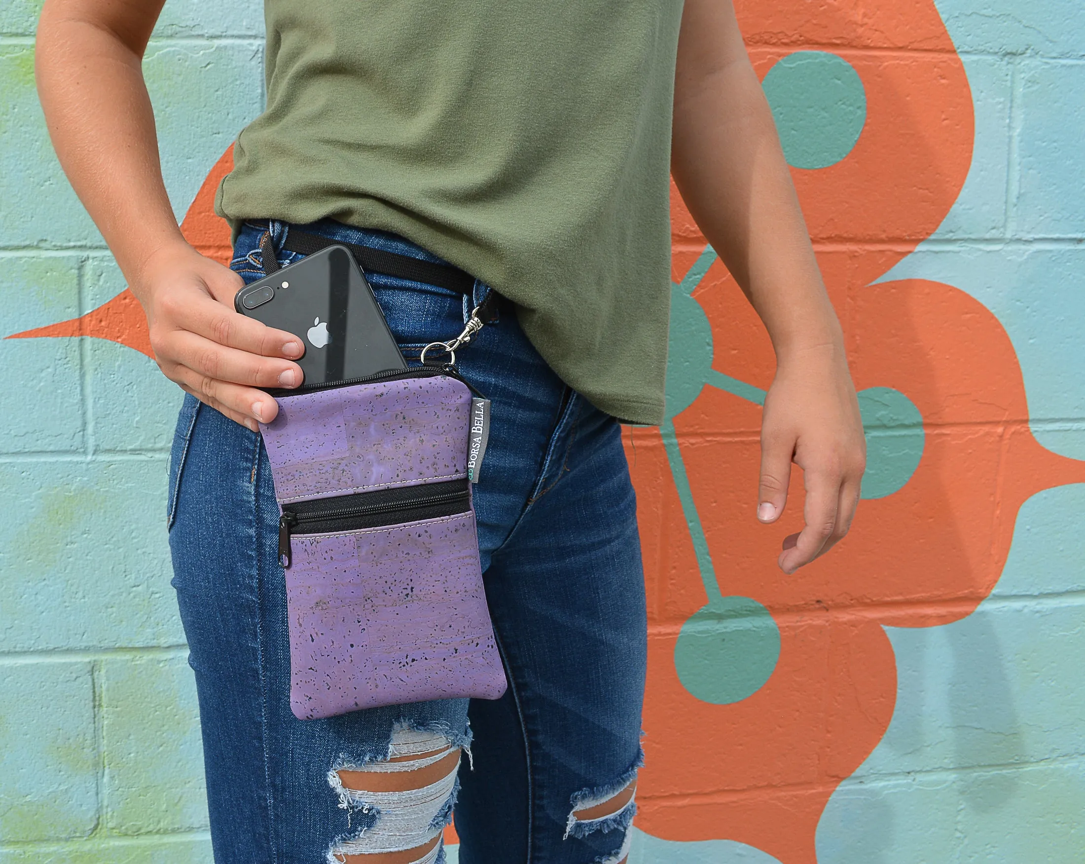 Short Zip Phone Bag - Wristlet Converts to Cross Body Purse - Kismet Fabric