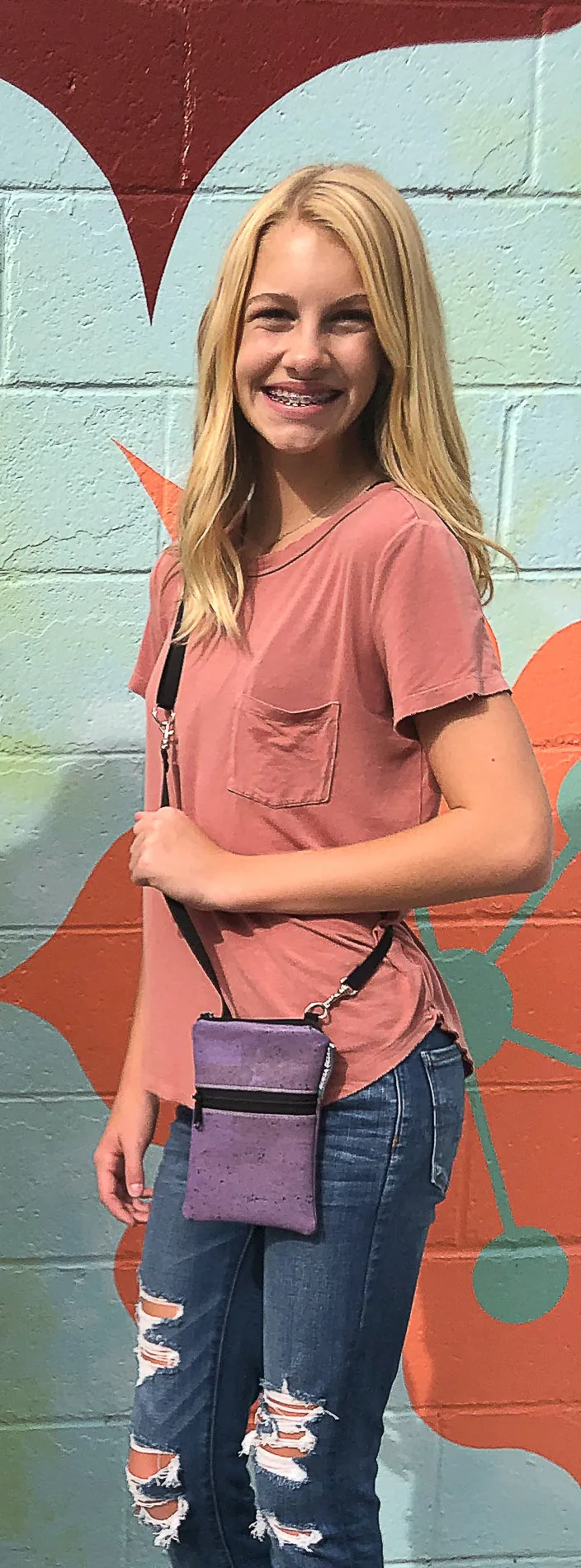 Short Zip Phone Bag - Wristlet Converts to Cross Body Purse - Kismet Fabric