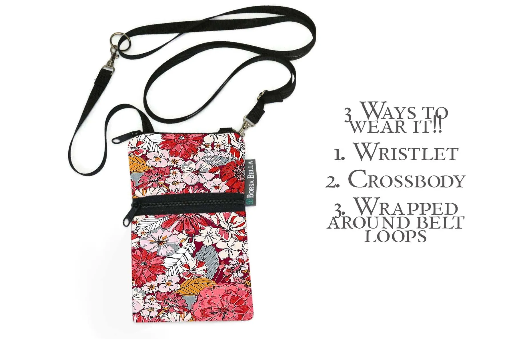 Short Zip Phone Bag - Wristlet Converts to Cross Body Purse - Kismet Fabric