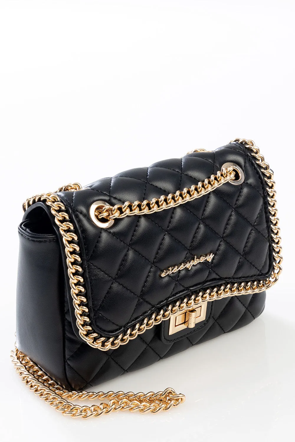 Sissy Boy Black Quilted Chain Crossbody Bag