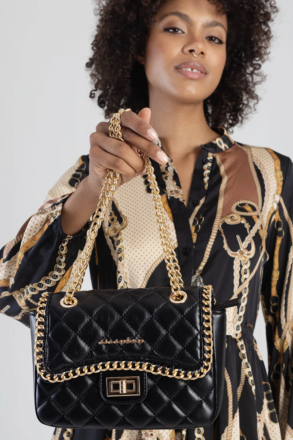 Sissy Boy Black Quilted Chain Crossbody Bag