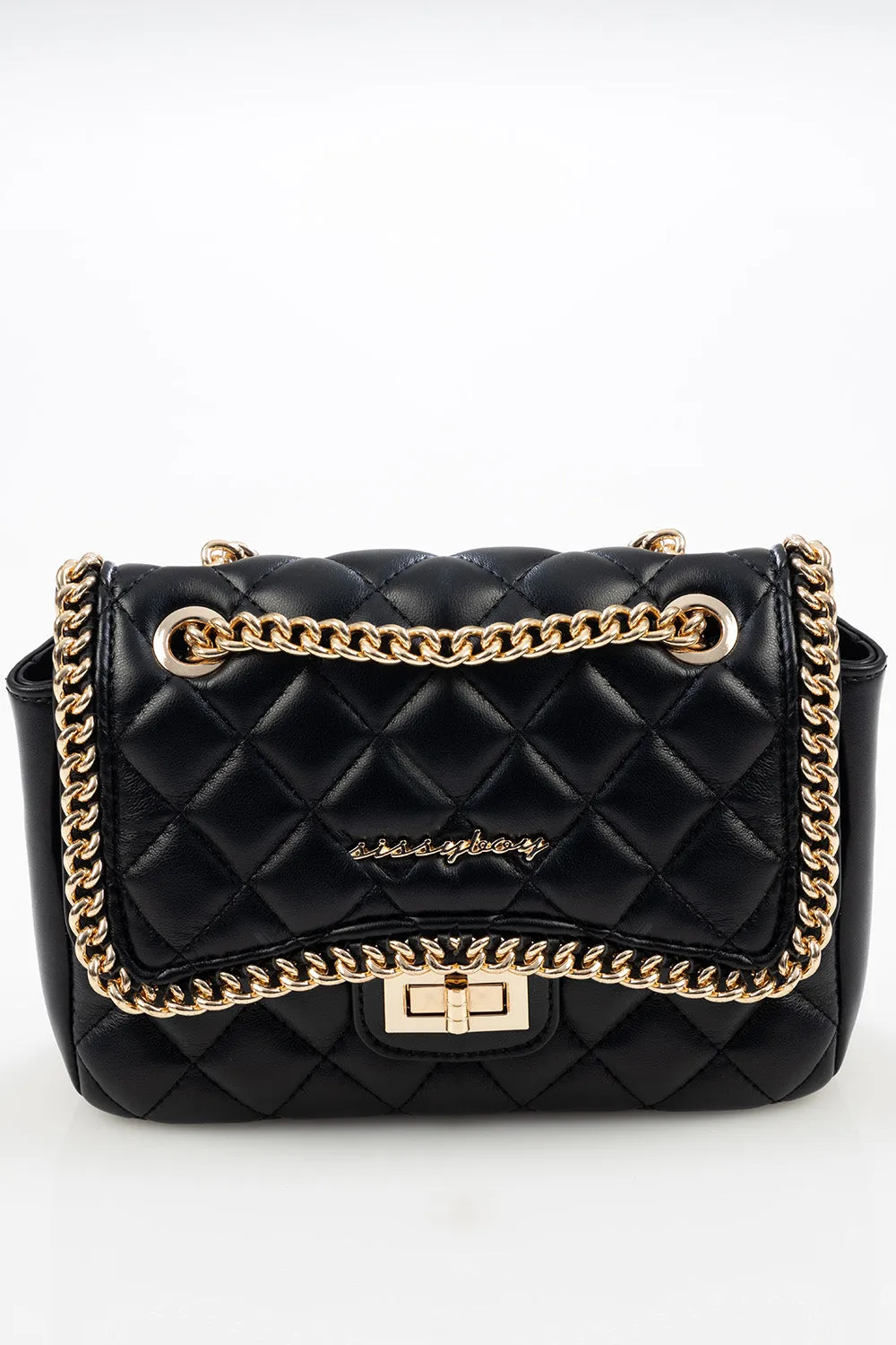 Sissy Boy Black Quilted Chain Crossbody Bag