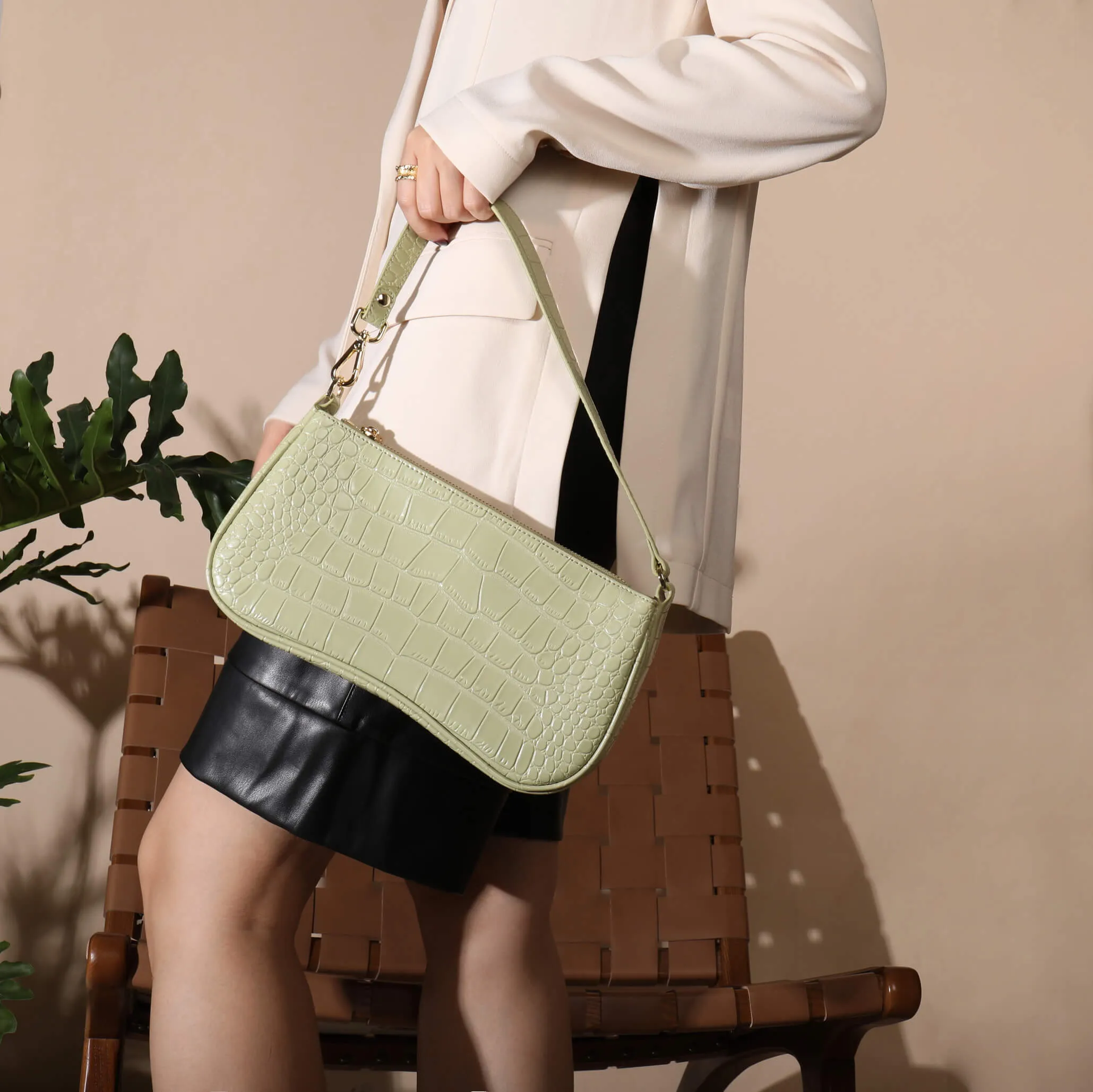 S.Leaf Retro Shoulder Bag Soft Crocodile Vegan Leather Handbags for Women Clutch Purse Designer Handbags for Women