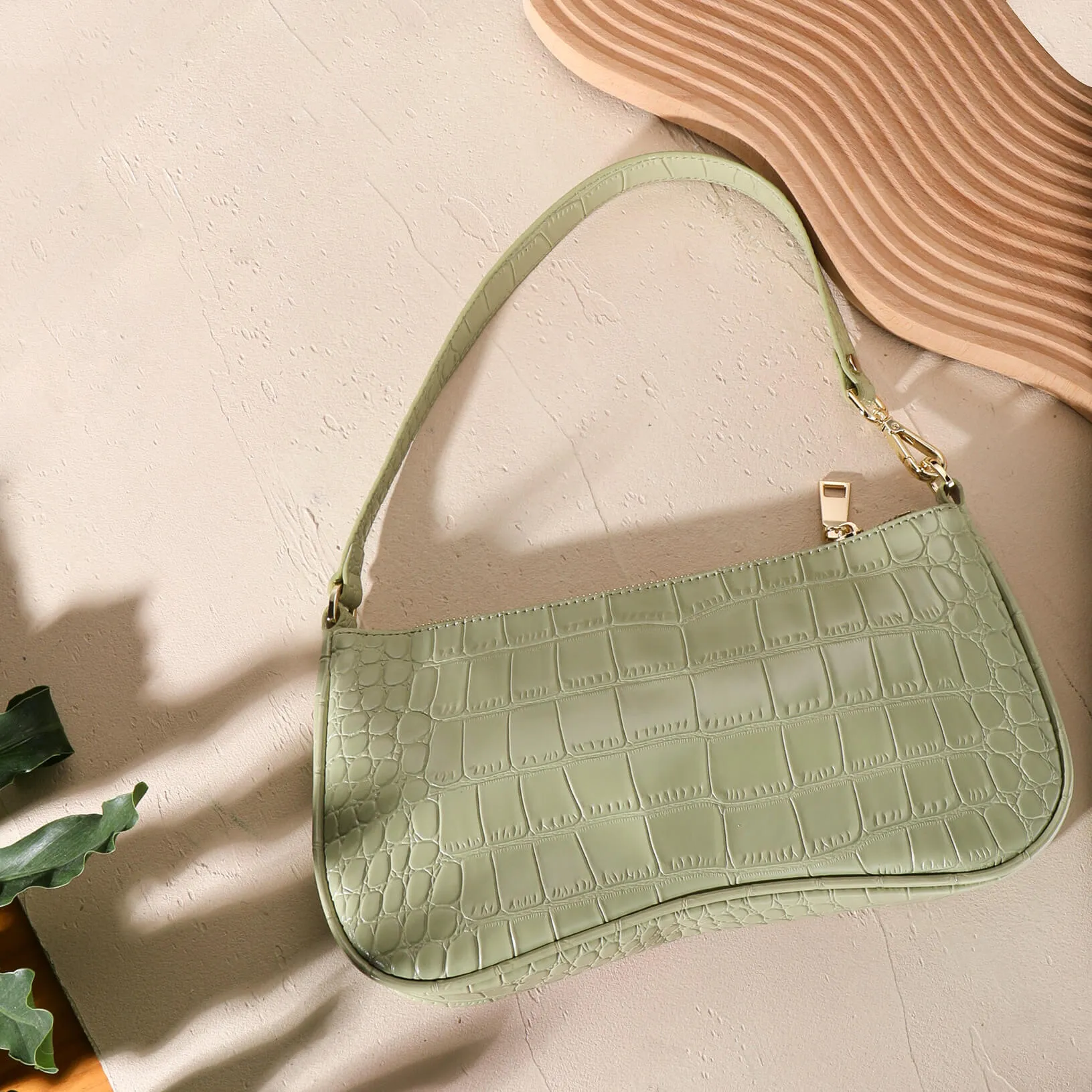 S.Leaf Retro Shoulder Bag Soft Crocodile Vegan Leather Handbags for Women Clutch Purse Designer Handbags for Women