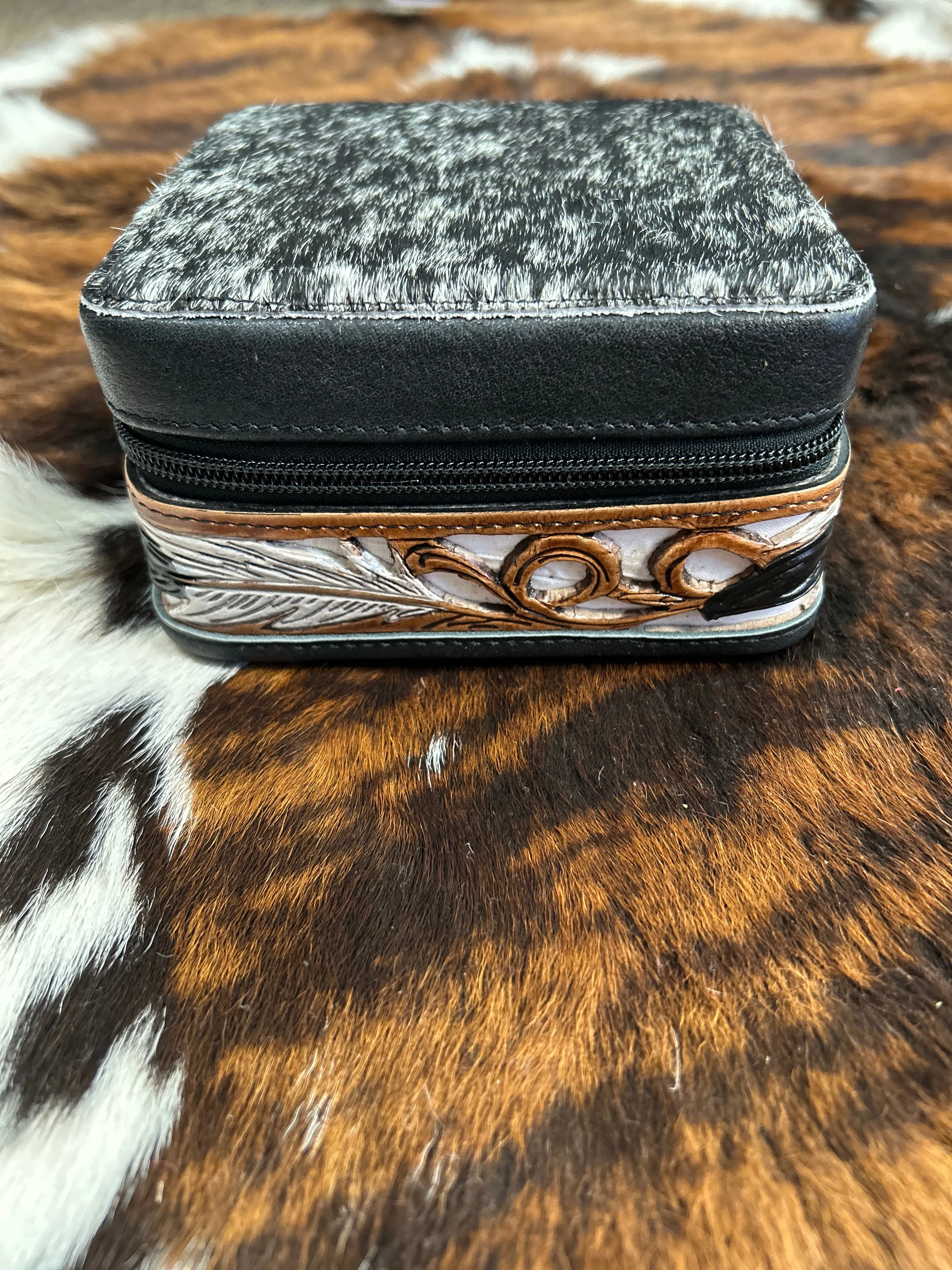 Small Tooled Cowhide Jewelry Case