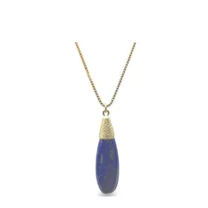 Smooth Long Pear Shape Semi Precious Necklace: Lapis (NGCP79LP)