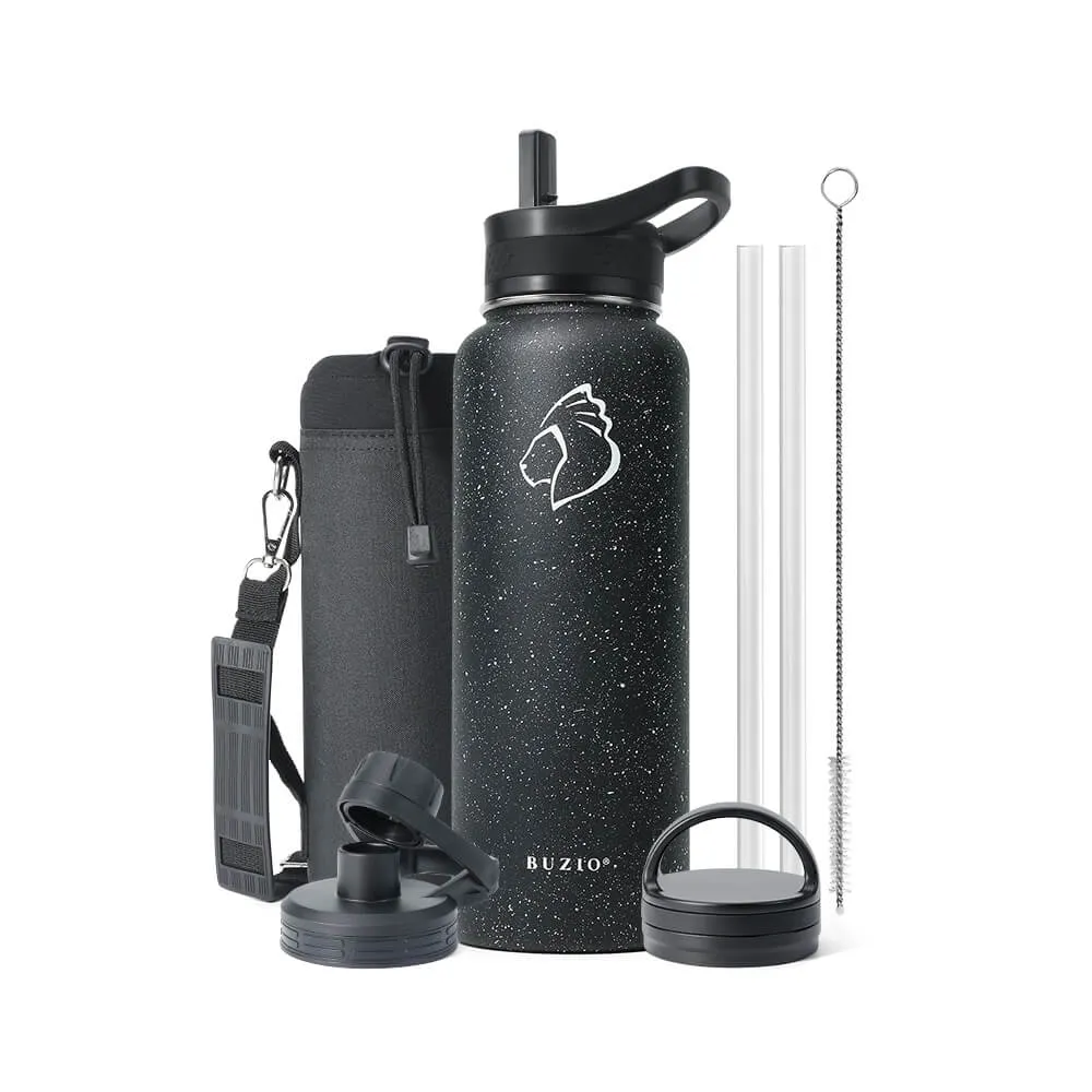 Stainless Steel Water Bottle with 3 Lid | Starry Black | 40oz