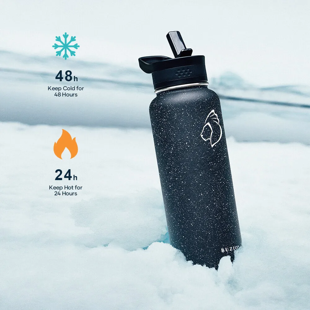 Stainless Steel Water Bottle with 3 Lid | Starry Black | 40oz