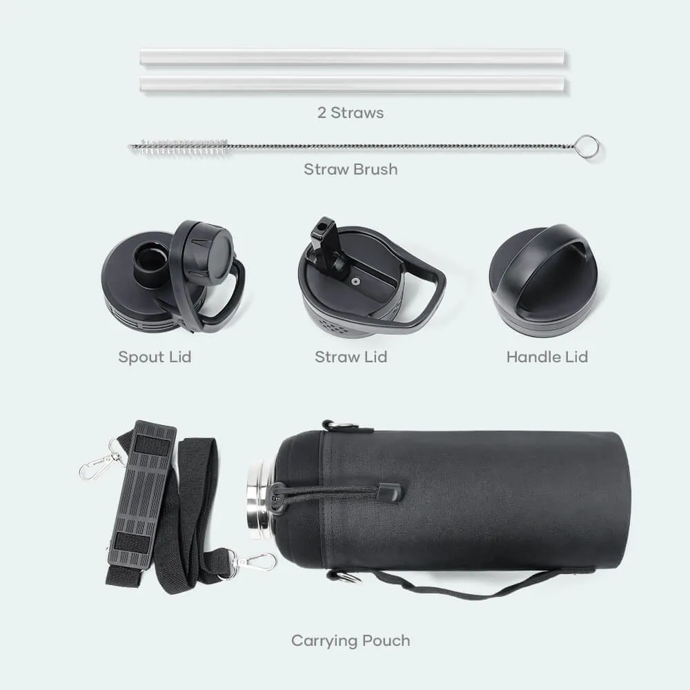 Stainless Steel Water Bottle with 3 Lid | Starry Black | 40oz