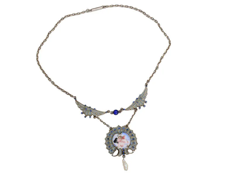 Sterling Plique-à-Jour Enamel Angel Necklace