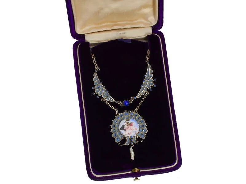 Sterling Plique-à-Jour Enamel Angel Necklace