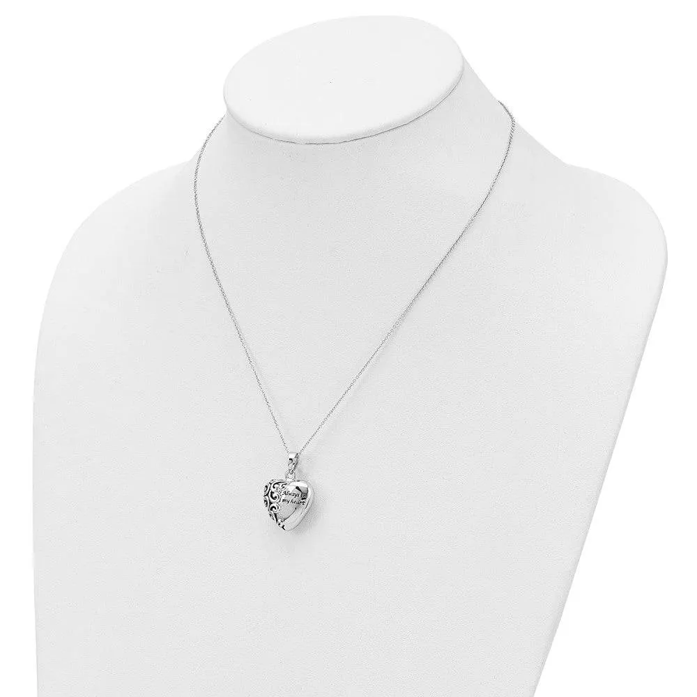 Sterling Silver Antiqued Heart Remembrance Ash Holder Necklace