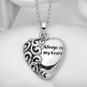 Sterling Silver Antiqued Heart Remembrance Ash Holder Necklace