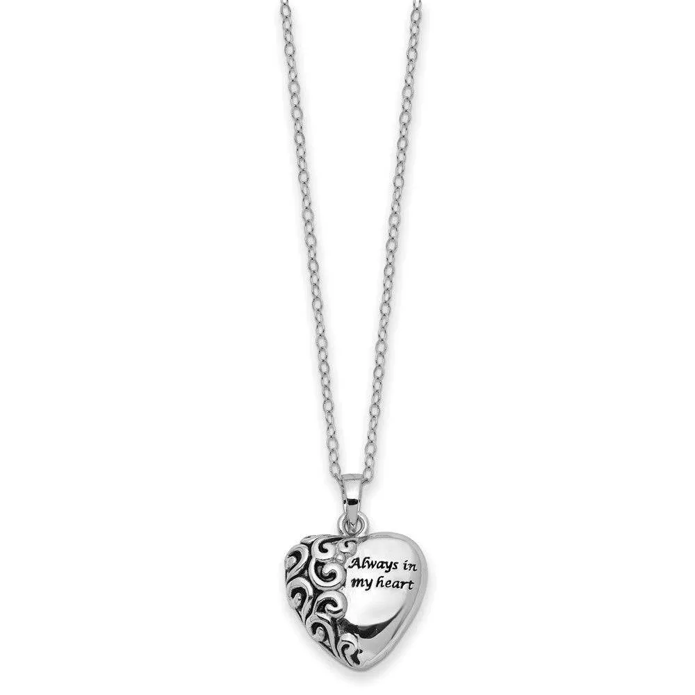 Sterling Silver Antiqued Heart Remembrance Ash Holder Necklace