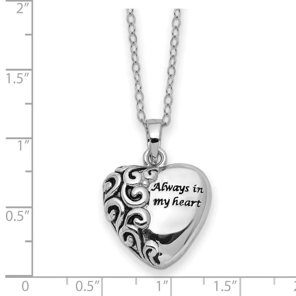 Sterling Silver Antiqued Heart Remembrance Ash Holder Necklace