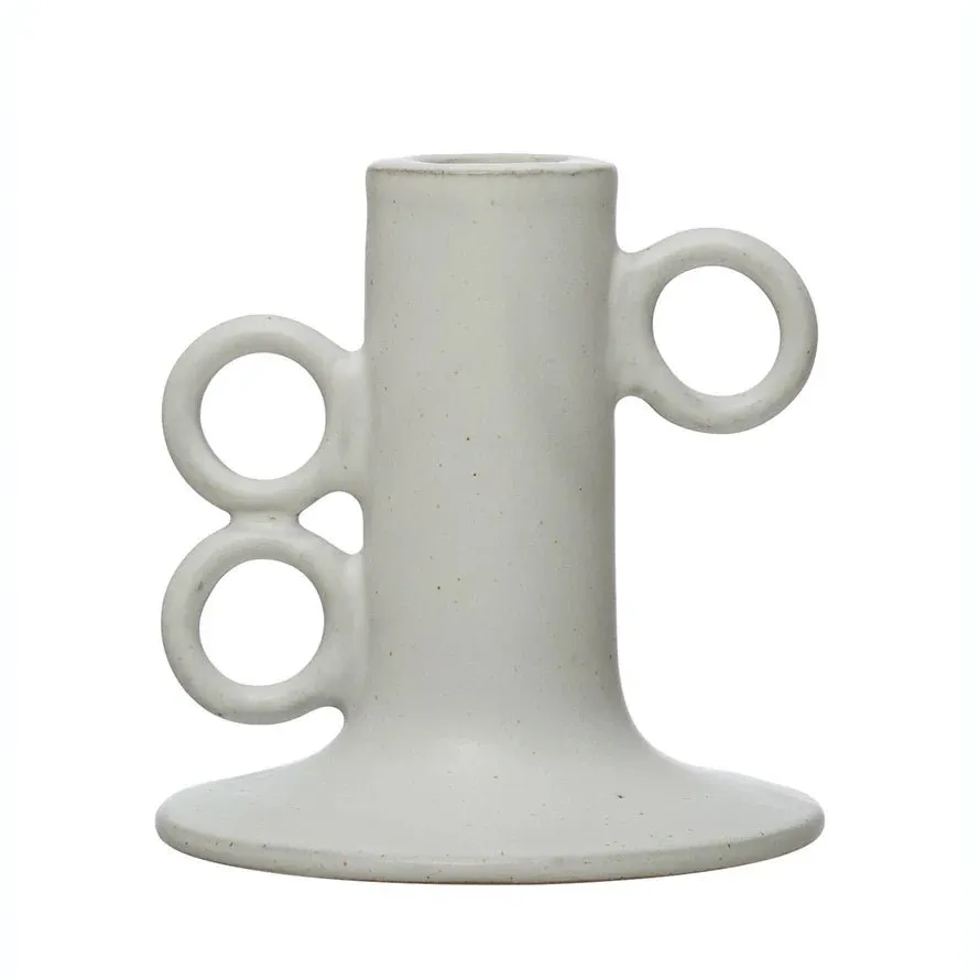 STONEWARE TAPER HOLDER WITH HANDLES