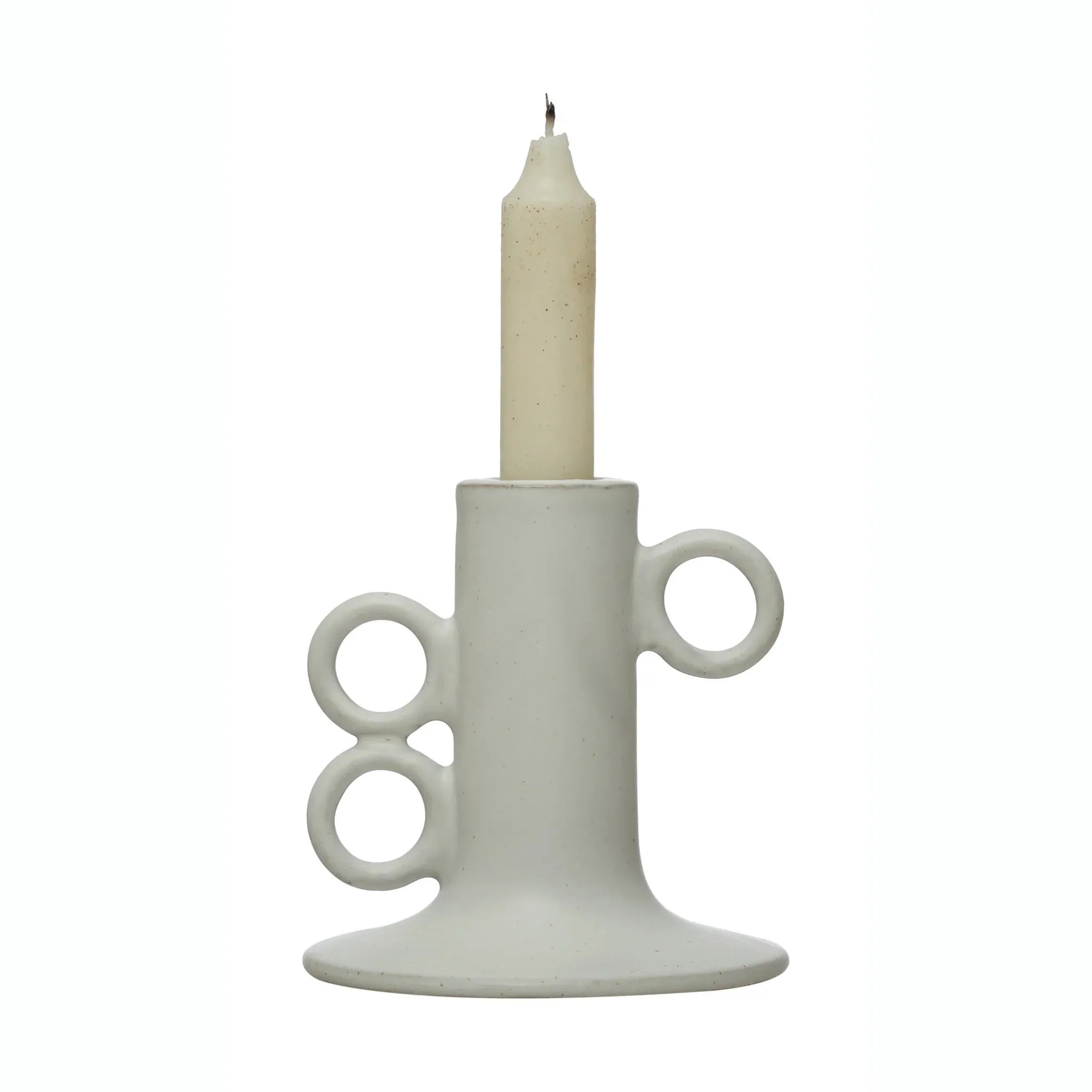 STONEWARE TAPER HOLDER WITH HANDLES