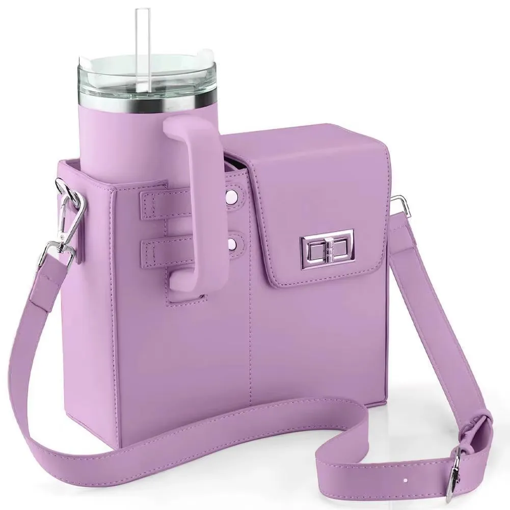 Stylish Outdoor Crossbody Water Bottle Carrier - Adjustable PU Leather Storage Bag