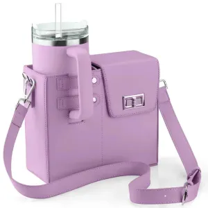 Stylish Outdoor Crossbody Water Bottle Carrier - Adjustable PU Leather Storage Bag