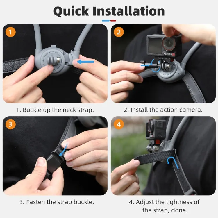 Sunnylife POV Neck Mount Hand Free Video Vlog Neck Selfie Holder with Body Strap (Grey)