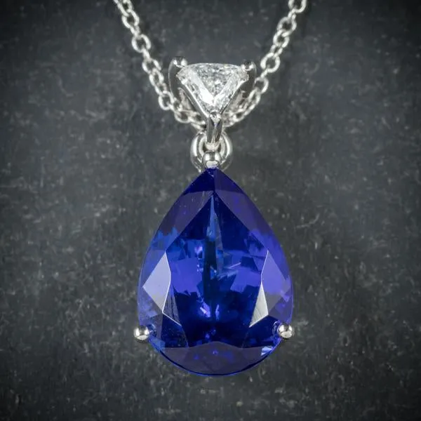 Tanzanite Diamond Platinum Pendant Chain 4.50Ct Rare Aaa Grade Tanzanite