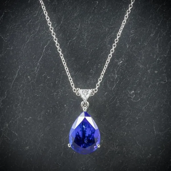 Tanzanite Diamond Platinum Pendant Chain 4.50Ct Rare Aaa Grade Tanzanite